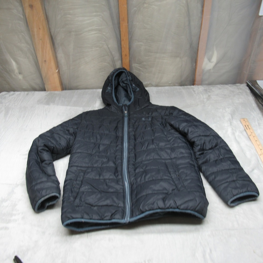 Under Armour ColdGear Jacket Youth‎ Large Black Full Zip Hooded Loose Fit Puffer
